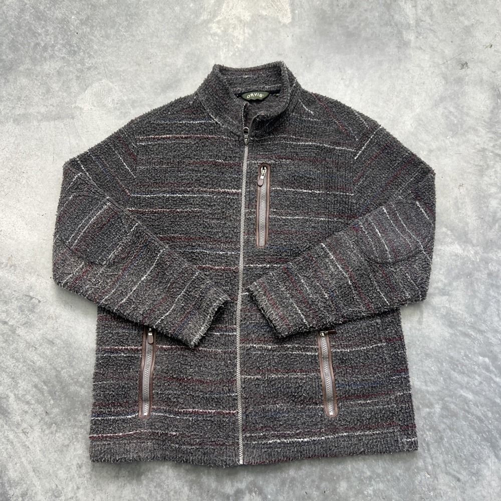 Vintage Orvis Size Large Men Fleece Zip Up Jacket Grey